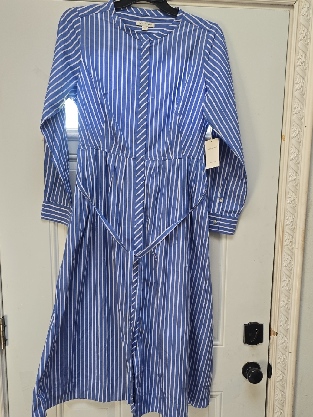 The Drop Blue and White Striped Midi Shirt Dress